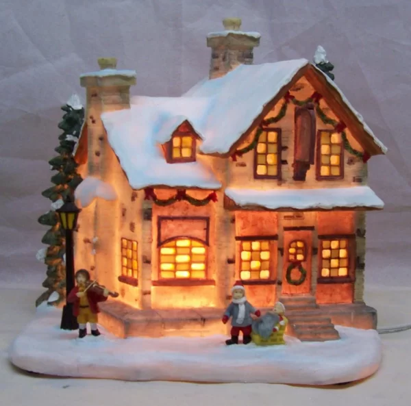 China Wholesale Manufacturer Miniature Resin Light Up Christmas Village Houses Decoration